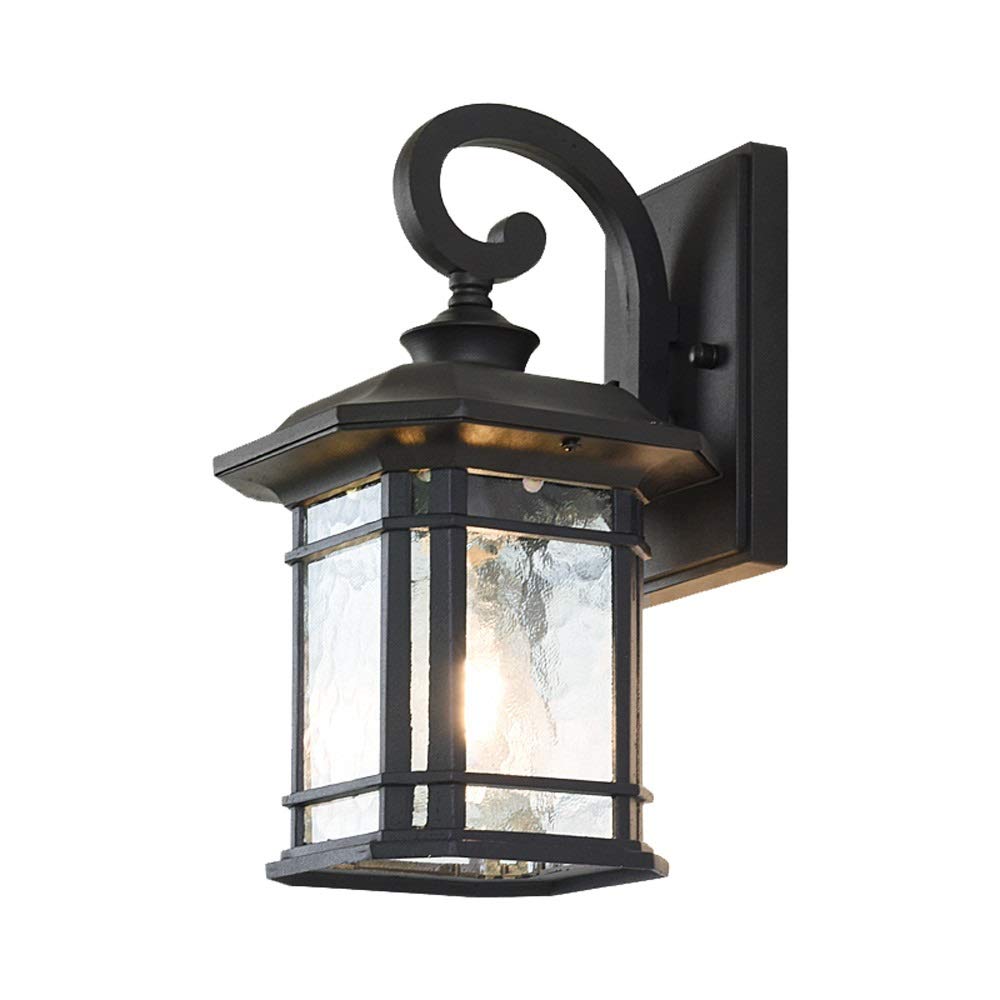 VDOQTLJT E27 Vintage Simple Square Outdoor Glass Wall Light Sconce Antique IP54 Waterproof Aluminum Lantern Street Aisle Balcony Garden Community Decorative Lamp(Nero)