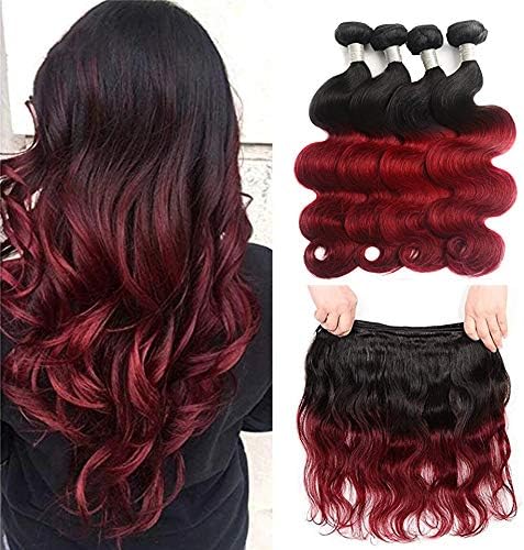 XYHair Brazilian Virgin Ombre body wave Hair 4 Bundles Grade 7A 100% Unprocessed Human Hair Weave Extensions two Tone #1b/BUG Color total 268g (16161818, 1B/Bug)