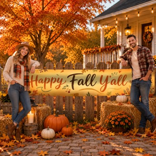 Image of Nuxovilar Happy Fall Banner,118.1 inchx19.68 inch Polyester