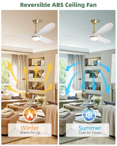 Image of Sofucor 60 Inch Smart Ceiling Fan with Lights, 3 ABS Blades, Golden+White | Alexa /APP /Remote Control, Modern, Quiet DC Motor, 3CCT Dimmable, 6 Speeds, Indoor /Outdoor /Bedroom /Living Room /Patio /Kitchen