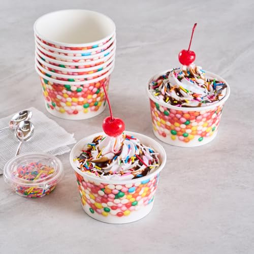 Image of Coppetta 8 Ounce Dessert Cups, 200 Greaseproof Ice Cream Cups - Lids Sold Separately, For Hot And Cold Foods, White Paper Yogurt Bowls, Round Sprinkle Design, Disposable, Sturdy - Restaurantware