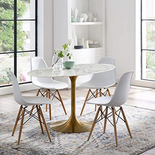 Image of Modway Lippa 54 inch Oval-Shaped Mid-Century Modern Dining Table with Artificial Marble Top and Gold Base