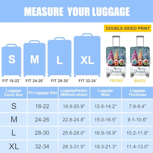 Image of Christmas Luggage Cover - Cute Gnome Travel Suitcase Protector, Waterproof & Stretchable Luggage Sleeve with Zipper for Holiday Travel,M
