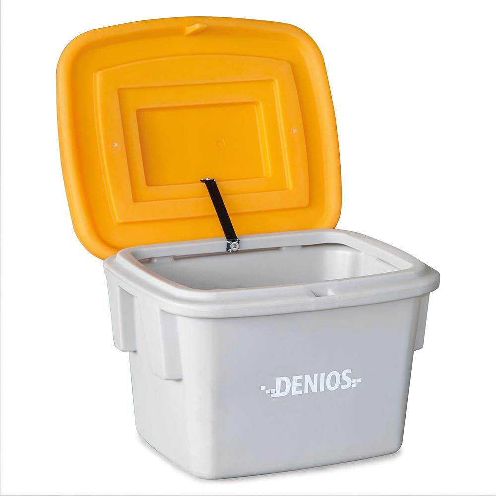 DENIOS® Streugutbehälter, I Made in Germany I Streugutbox aus Polyethylen, grau/orange, 60 Liter Volumen, zum Lagern von Streusalz und Streugut