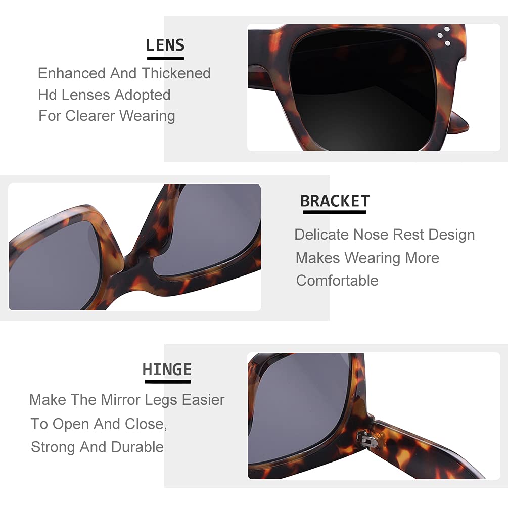 Übergroße Damen-Sonnenbrille, Vintage-Stil, luxuriös, quadratisch, UV400-Schutz, flache Gläser, Bernsteinfarbener Schildpatt-Rahmen, schwarze Linse, Large