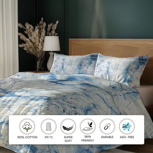Image of LANE LINEN 210TC Cotton Bedsheet Set Super King - Pack of 2 (6-Piece) | 2 Bedsheets & 4 Pillow Covers | Soft, Breathable, Digital Print - Floral Red & Abstract Blue