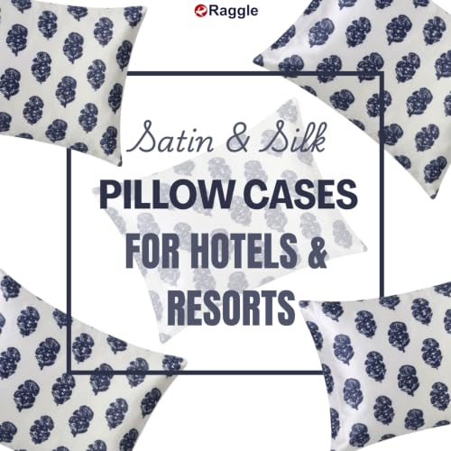 Image of RAGGLE Set of 4 Satin Silk Pillowcase for Hair and Skin Standard Size 18 inchX 28 inch with Soft Breathable Smooth Cooling Pillow Covers for Sleeping or Pillow Protector (4, Navy Blue Printed)