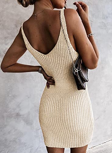 Image of Sidefeel Womens Fall Dresses V Neck Ribbed Knit Tank Mini Date Night Dress