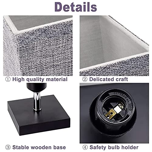 Led Fabric Bedside Table Lamp, Square Minimalist Solid Wood Table Lamp, Bedside Desk Lamp Nightstand Lamp With Flaxen Fabric Shade For Bedroom, Living Room, Kids Room, College Dorm, Coffee Table(Grey) #TOP4