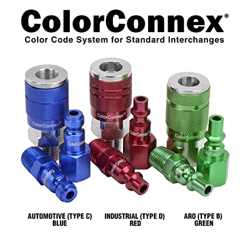 Colorconnex Coupler & Plug Kit, Industrial Type D, 1/4" Npt, Red, 7-Piece - A73457D #TOP4