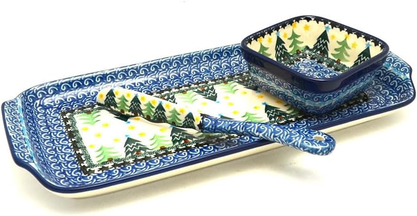 Polish Pottery Appetizer Serving Set - Christmas Trees