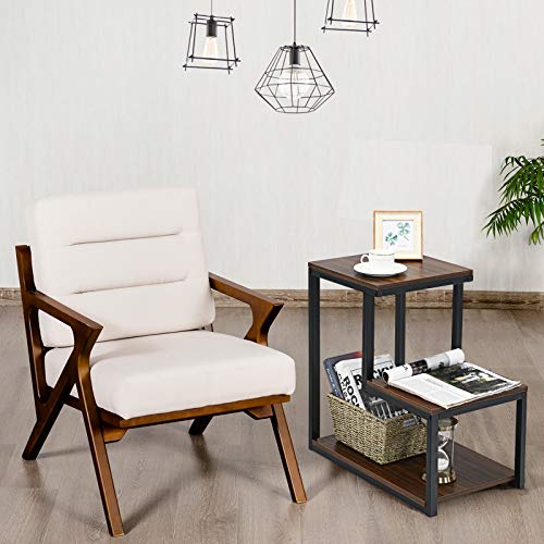 Tangkula 3-Tier Sofa Side Table, Nightstand with Storage Shelf, Sturdy Metal Frame, Ladder-Shaped Chair Side Table, Brown Tabletop Storage Shelf for Living Room or Bedroom (Brown)