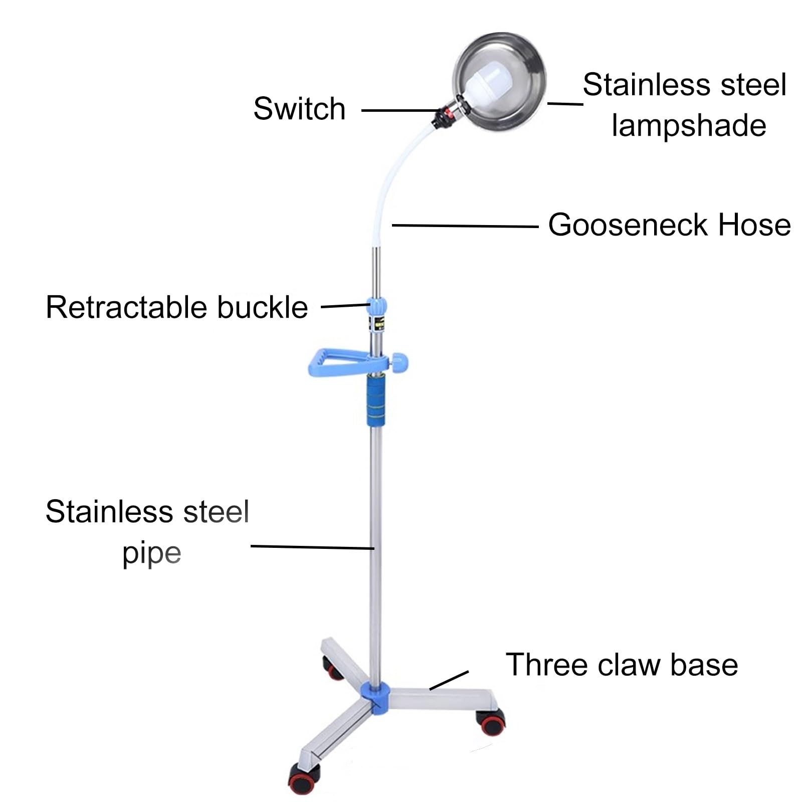 Lampa medyczna LED, 20 W, stojąca lampa dentystyczna, lampa operacyjna, przenośna lampa do badań dla zwierząt domowych, do ambulatoriów, stomatologii i medycyny wewnętrznej
