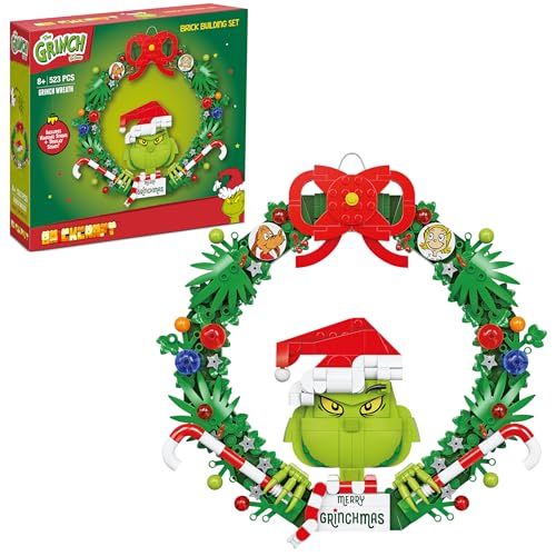 Brickcraft Grinch Wreath Brick Building Blocks Kit 523 PCS Christmas Holiday Dcor Fun Hanging Display & DIY Decoration Perfect for Kids Teens & Adults Festive Grinchmas Collectible Xmas Gift