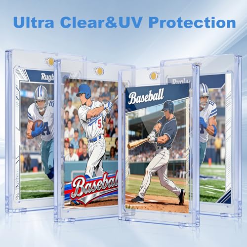 Image of 100ct Magnetic Card Holder, 35pt Trading Card Holder, U-V Protection | Hard Plastic Card Protectors, Ultra Clear Baseball Card Holder Fits Baseball, Football and Game Cards