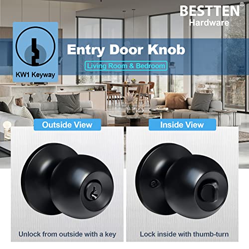 Bestten DK1-ET-BK Keyed Entry Door Knob, Entrance Door Lock thumb #2