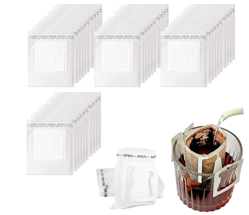 200 bolsas de café desechables con oreja colgante para la mayoría de tazas, filtro de papel plegable para camping, viajes, hogar, oficina