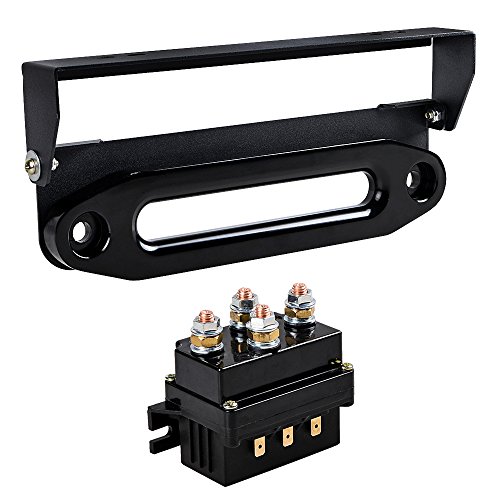 AMOPACORP 10 inch Anodized Hawse Fairlead with 254mm Flip-Up License Plate Holder with 12V 500A Winch Solenoid Relay (Black)