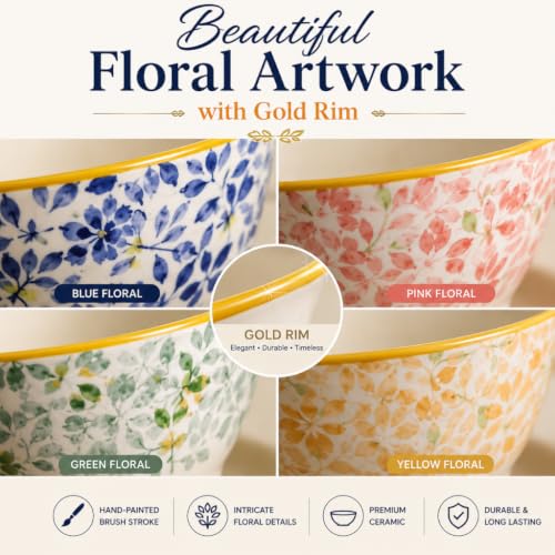Image of Ceramic Bowl Set of 6, 450 ML - Microwave Safe Dinnerware, BPA & Lead-Free Serving Bowls, Chip Resistant Floral Bowls for Snacks,Fruits & Salad, Elegant Bowls for Dining, Kitchen & Gifting