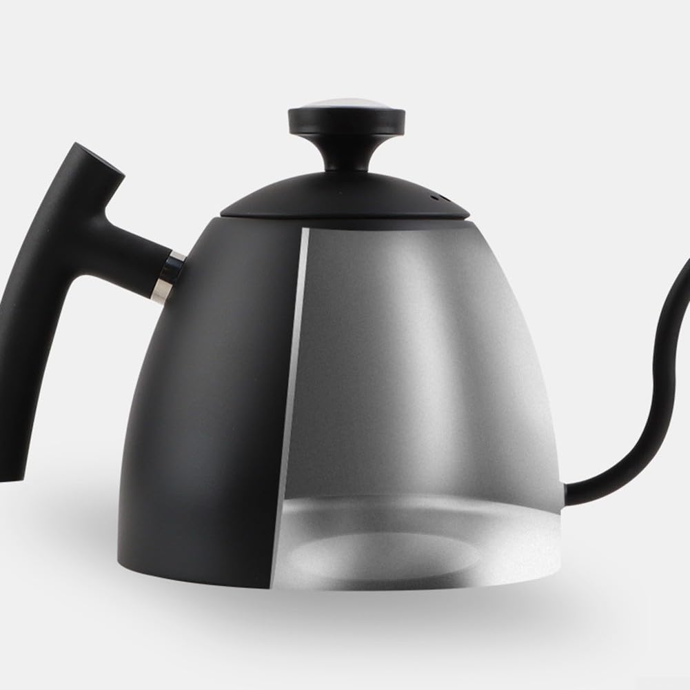 Hervidor de café Pourover de 1500 ml con boquilla de cuello de cisne, mango de madera, diseño de acero inoxidable para una salida de agua precisa y una preparación de café consistente (negro con