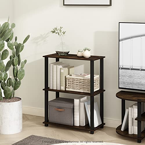 Image of Furinno TURN-S-TUBE Storage Shelves, 3-Tier Book Shelf, Corner Shelf, Toolless Open Shelves, for Organization and Storage, Living Room, Garage, Home Office, Amber Pine