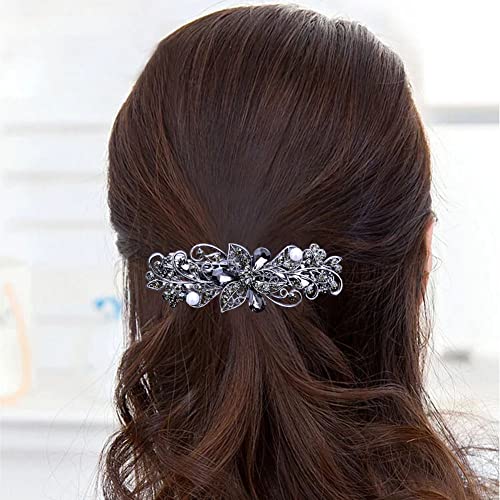 4 PCS Hair Barrettes for Women Ladies, Flower Crystal Rhinestones Barrettes Pearl Spring Hair Clip Accessories Women Fashion Ponytail Holders Barrettes for Daily Wear Mothers Day present - Thumbnail 3