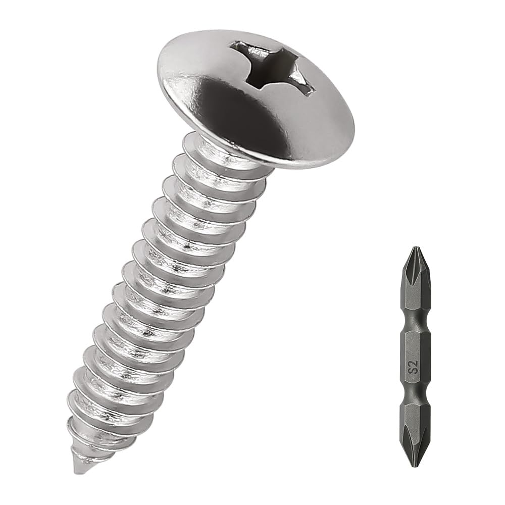 #10 x 1 Truss Head Wood Screws (50 pcs), 18-8 (304) Stainless Steel, Phillips Drive Truss Head Self Tapping Screws, Fayeploo (with Phillips Driver Bit