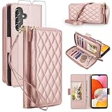 Compatibile con Samsung Galaxy A14/M14 5G Custodia a portafoglio con cerniera Blocco RFID e protezione dello schermo Crossbody Cordino Flip Card Holder Slots A 14 4G 14A 14M G5 Cover per telefono per