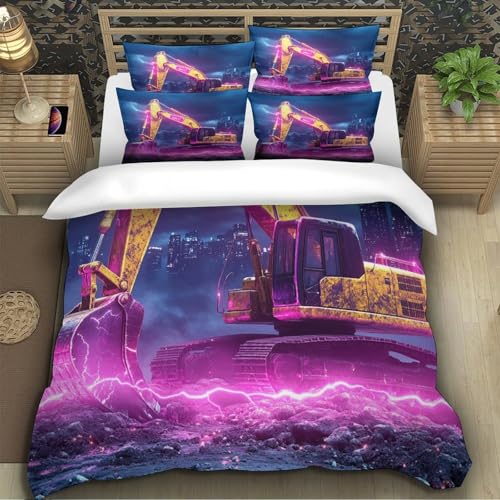 Housse de couette microfibre résistante fermeture éclair motif 3D grue
