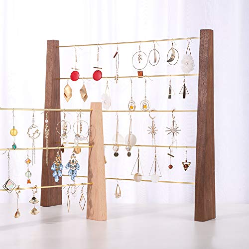 GemeShou Walnut Brass 5 Tier Earring Cardboad Hanger Stud Dangle Hoop Earring Storage Organizer Tabletop Clip on Earring Display Stand 【Walnut-Brass 5-Tier Height 15.6