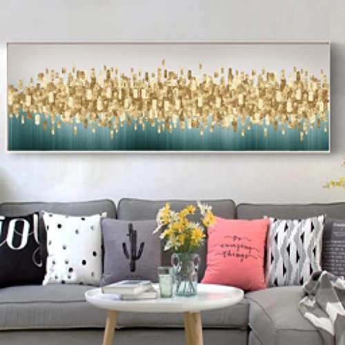Tableau abstrait vert et or affiche moderne salon 70x210cm - 3