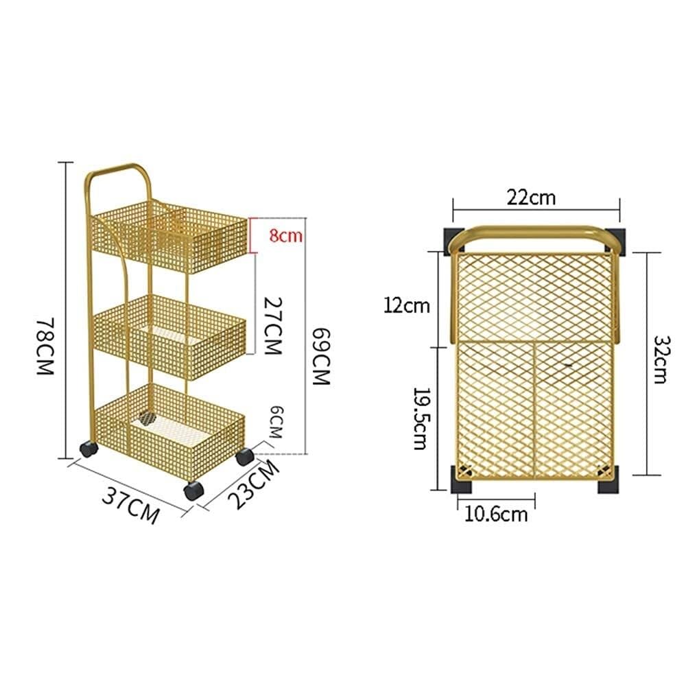 Carrello Multiuso in Metallo con 3 Ripiani su Ruote per Cucina, casa, Ufficio, Garage e Bagno, Colore Bianco (40x29x96 cm)
