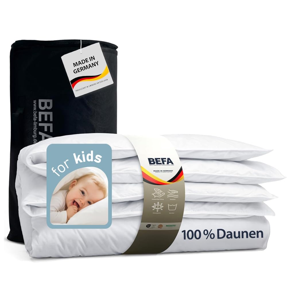 BEFA NATUR Kinderdecke 100x135cm medium | 350g Füllgewicht | 100% Reine Daune | Allergiker geeignet (NOMITE) | DOWNPASS | Oeko-TEX Klasse 1 | Made in Germany
