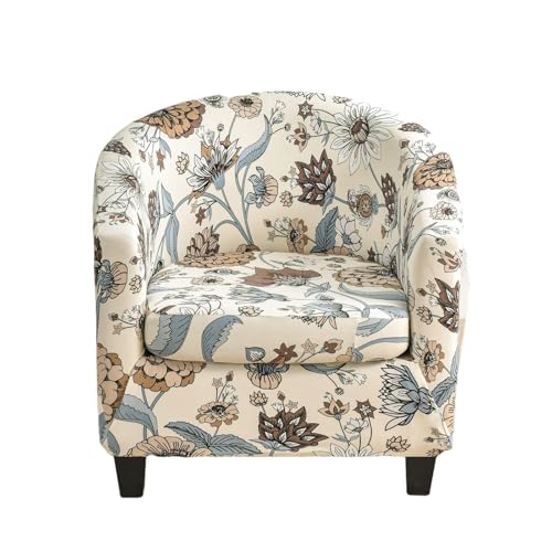 CRFATOP 2 Piece Club Chair Slipcover Printed Tub Chair Slipcover Armchair Covers Soft Printed Round Barrel Chair Covers Couch Covers with Elastic Bottom for Bar Counter Living Room,09