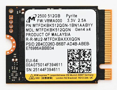 Micron M.2 SSD 2230 512GB アタッチメント付 (8) Micron 512GB 2500 M.2 2230 PCIe Gen 4.0x4 NVMe SSD up to 6600MB/s
