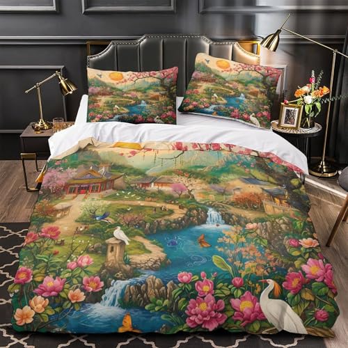 Housse de couette 135x200 3D paysage de l'Est parure de lit single microfibre douce