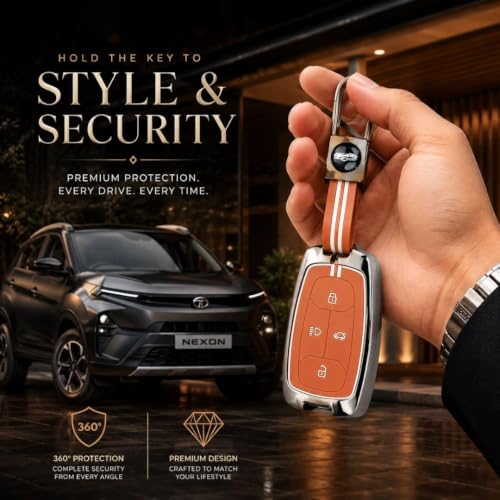 Image of Arika Metal Key Cover Compatible with Tata Nexon | Harrier | Safari | Altroz | Tigor | EV | Punch | Tiago EV Electric 4 Button Smart Key