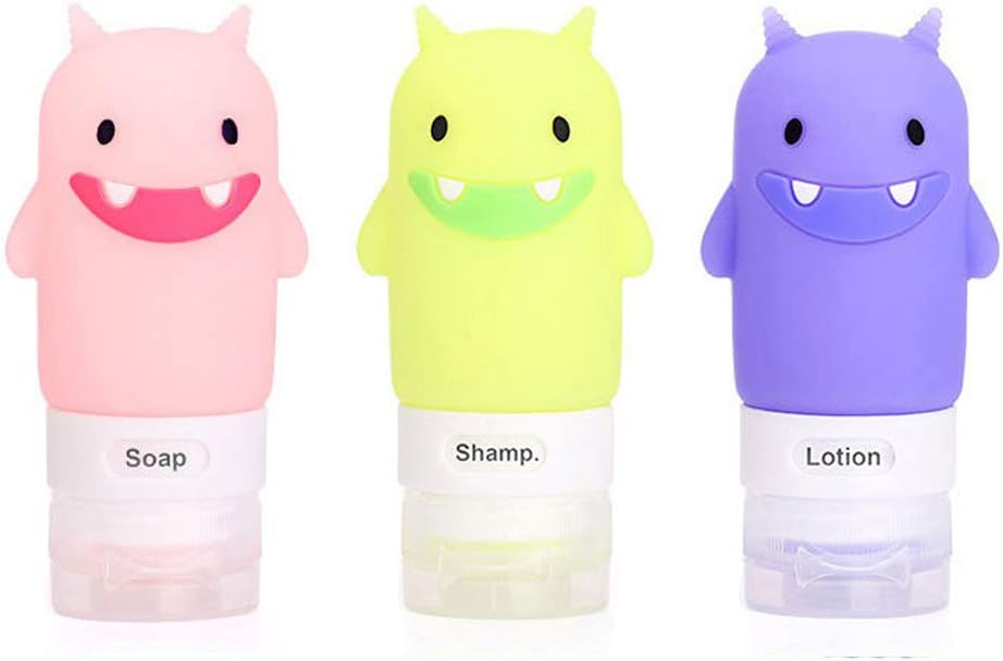 Travel Bottles Set for Liquids, TSA Approved Leak Proof Silicone Cosmetic Travel Containers, for Shampoo, Conditioner, Lotion, Toiletries 2OZ (Monster)