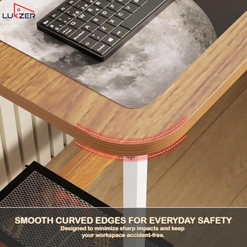 Image of Lukzer Engineered Wood L-Shaped Corner Study and Computer Laptop Table for Home or Office | MST-007 /White & Oak Brown | Multi-Functional Sturdy Gaming Station and WFH Desk with Metal Frame