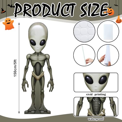 Amyhill 5 Feet Alien Cardboard Cutout Life Size Alien Birthday Party Decoration UFO Spaceship Photo Props Standup Backdrop for Sci-fi Themed Movie Night Party Decor