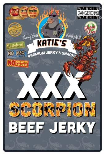 Katie's Beef Jerky - Super Spicy Packs, includes Scorpion, Reaper, Ghost, Habanero and Cayenne Beef Jerky, Great Lunch Box Meat Snack - No MSG/NITRITES, GLUTEN FREE (Scorpion XXX, Pack Of 3)