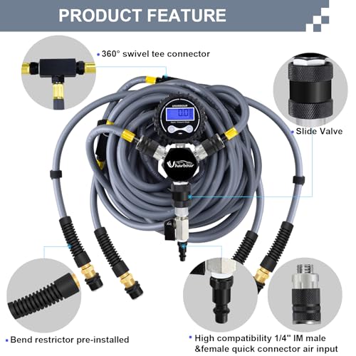 Image of Uharbour 4 Tire Inflation Deflation System, 4 Tire Air Up Down System, 4 Tire Pressure Equalizer, Inflate or Deflate All 4 Tires at Once, Flexible Air Hose Fits Up to 155 inch Wheelbase.