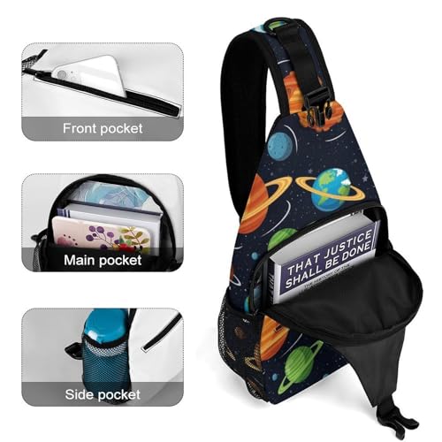 Fashion Traveling Running Casual Chest Bag, Dress Decor Sling Backpack, Shoulder Bag Casual Day Pack Cosmic Space Galaxy Planets Print4