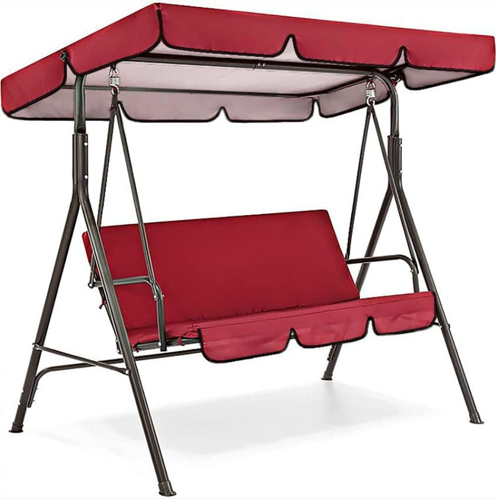 Asiacreate Patio Swing Canopy Cover Set - Swing Replacement Top Cover + Swing Cushion Cover for 3 Seat Swing Waterproof Covers,55"x47"x7",Red