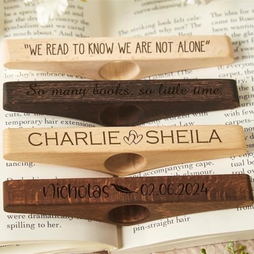 Personalisierter Buchseitenhalter aus Holz, individueller Namen, Daumenseitenspreizer, Buchzubehör, Geschenke für Leseliebhaber (L)