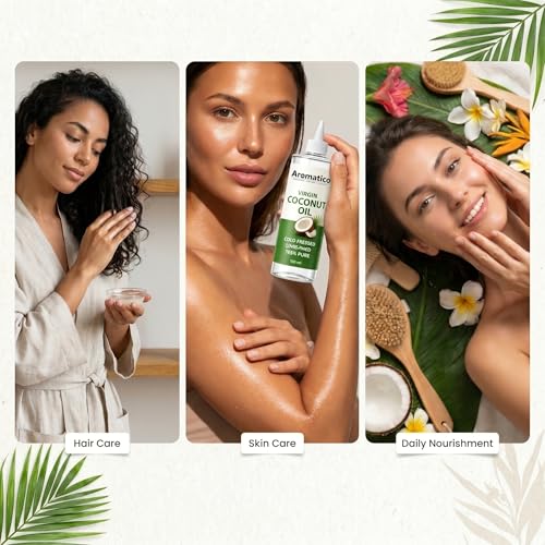 Image of AROMATICO 100% Pure Virgin Coconut Oil Cold Pressed for Healthy Hair & Skin, Natural solution for Moisturised Skin, Hair Care & Body - 100ml