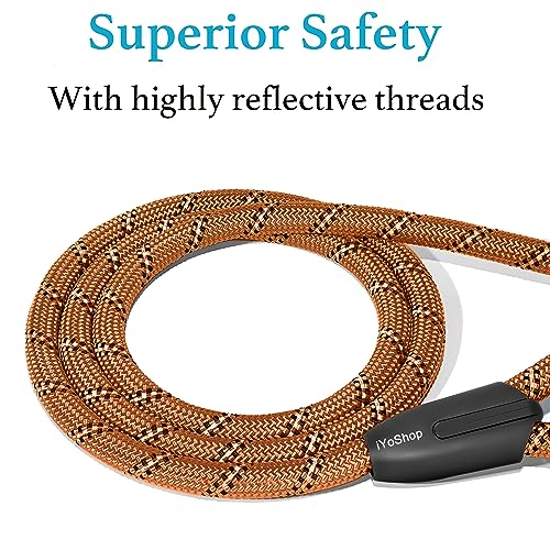 iYoShop Durable Slip Lead Dog Leash with Padded Handle and Highly Reflective Threads, No Pull Dog Training Leash, (1/2" x 6 FT, Brown)