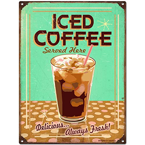 Unoopler TIN Sign Iced Coffee Metal Decor Wall Art Store Shop Kitchen 12 x 16 inch Unoopler TIN Sign Iced Coffee Metal Decor Wall Art Store Shop Kitchen 12 x 16 inch