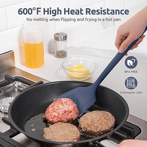 Image of 600℉ Heat Resistant Silicone Turner: U-Taste 13.6in Solid Kitchen Spatula Flipper, BPA Free Flexible & Thin Seamless Cooking Utensil for Flipping Egg, Pancake in Nonstick Cookware(Midnight Blue)