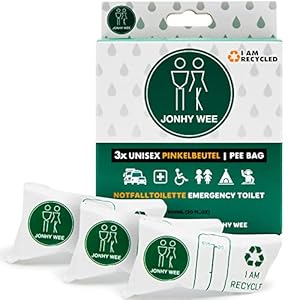 Jonhy Wee Pinkelbeutel Urinbeutel für Unterwegs 600ml 3 Stück – Notfall Toilette WC für Frauen, Kinder, Männer…